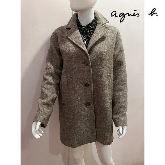 Agnés b. vintage taupe heather wool shetland mid-length coat, S6/38 - Picture 1 of 7